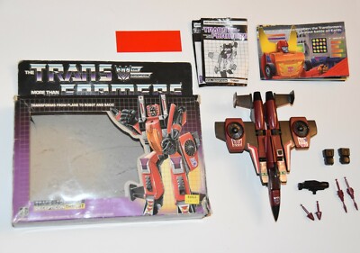 EXCELLENT 1985 G1 Transformers Figure Decepticon Thrust Jet Figure w/ Box Papers
