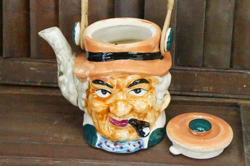 Vintage Character Teapot, Japan, Man Smoking Pipe, Toby, Figural, Mid Century - Picture 8 of 12