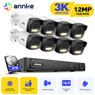 ANNKE 8CH 12MP NVR 3K 5MP POE AI Color Security IP Camera System Audio Recording