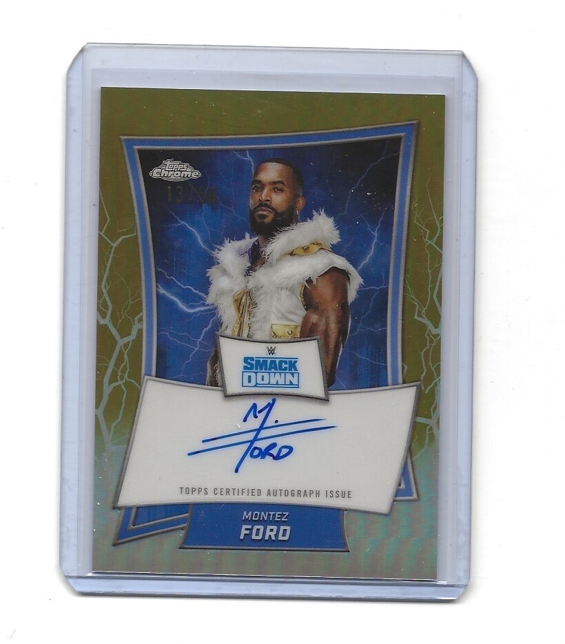 2025 Topps Chrome WWE Montez Ford Gold Auto Refractor #13/50 Card