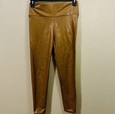 Faux Leather Leggings Skinny Pants Brown Stretch High Rise Minimalist Warm Sz L