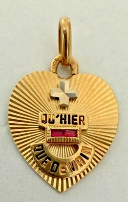 Médaille Rayonnante Cœur Augis Rubis en or 18 Carats + qu'Hier - que Demain - Photo 1/4