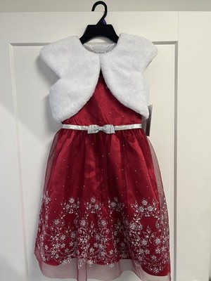 Jona Michelle Dresses Girls Holiday Dress W Faux Fur Red/Silver NWT | eBay