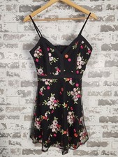 Lulus Favorite Fleur Dress Small Black Mesh Floral Embroidered Skater Feminine