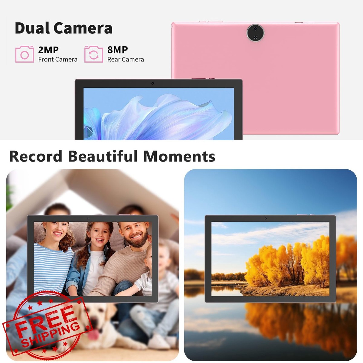 RUIQIAI Android 15 Tablet 10 Inch, 2-in-1 w/ Keyboard, Pink | eBay
