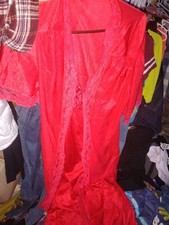 sears large nylon housecoat sleep gown red lace women's vtg