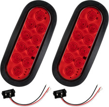 2PCS 6 Inch Oval Red LED Trailer Tail Lights, 10 Leds Stop/Turn/Brake Lights Wi