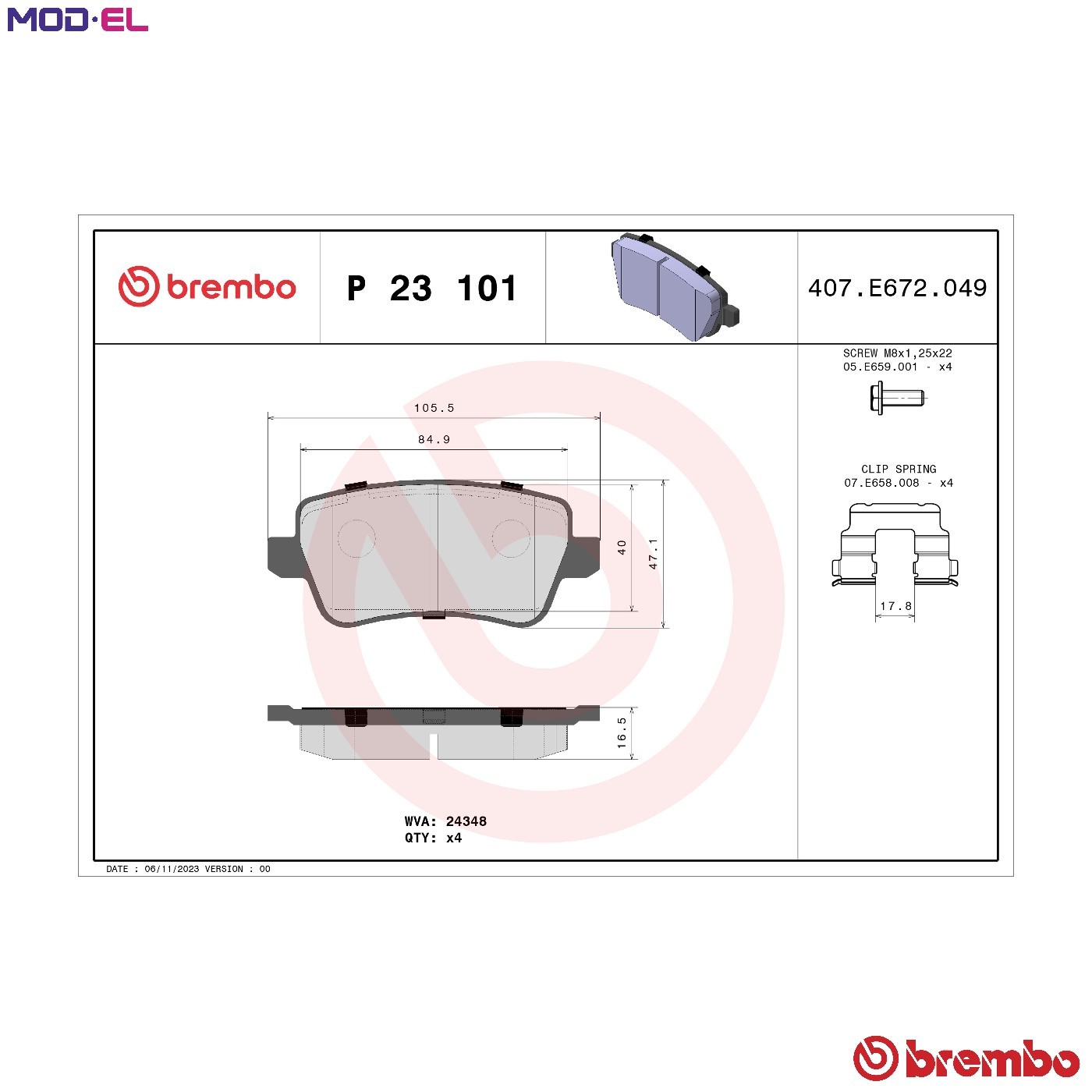 Brake pads P 23 101 BREMBO for FIAT CROMA CROMA Estate Van - Image 11