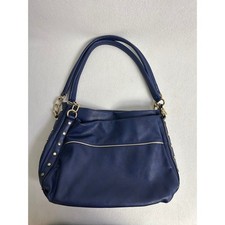Edgy Moto Black Rivet Womens Navy Blue Studded Vegan Leather Hobo Shoulder Bag