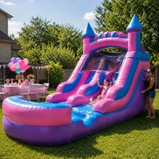 Inflatable Water Slide with Blower 12 ft Commercial Kids Pink Castle Splash Pool