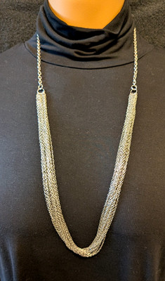 Contemporary Women's Silvertone Multi Chain 31'' Solid Loop Oval Link Necklace