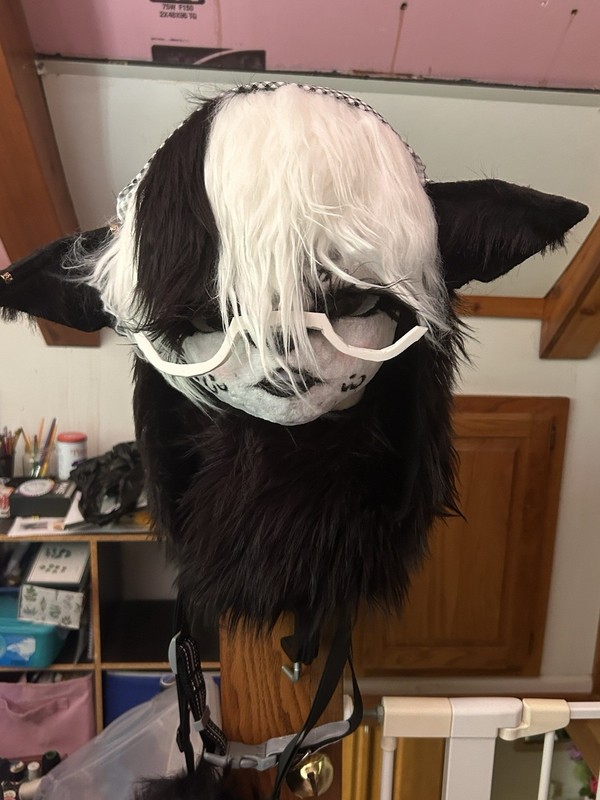 Handmade Black & White Faux Fur Animal Cosplay Kigurumi Furry Mask adjustable