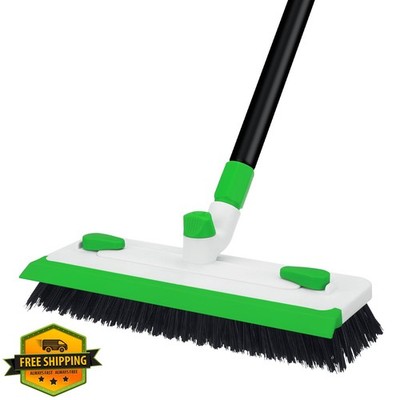 Floor Scrub Brush with Long Handle, 3-in-1 Scrape Scrubber Brush with Squeege...