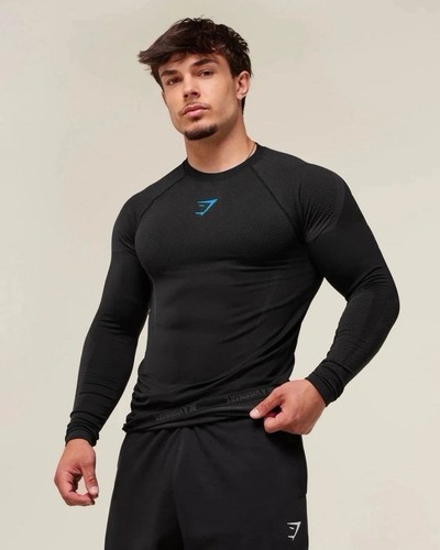 ✅MEDIUM INHAND ORDER✅Gymshark Onyx V5 Long Sleeve Tee Black/onyx grey BLUE - Picture 8 of 11