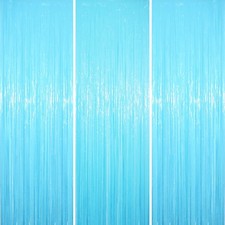 3 Pack 3.3 x 8.2 Ft Pastel Blue Foil Fringe Backdrop Curtains Tinsel Streamers