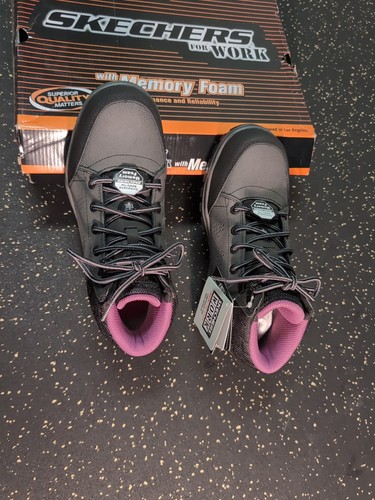 Botas de trabajo Skechers para mujer azul marino negras McColl punta comp con cordones de cuero talla EE. UU. 7 - Imagen 9 de 10