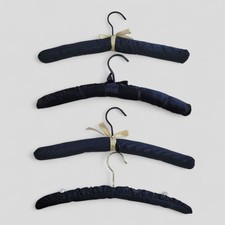 Set of Four Vintage Black Satin Padded Hangers with Gold And Pearl Accents