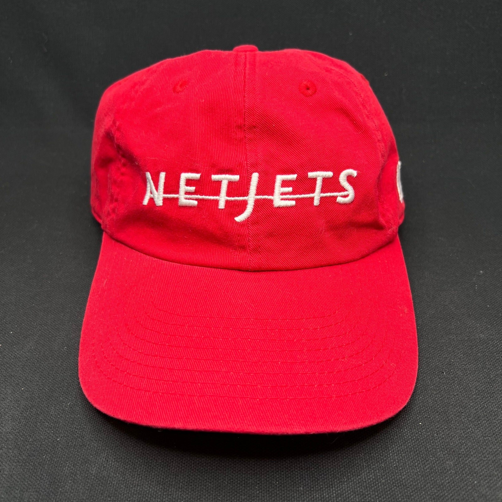 Vintage Brooklyn Nets Script Strapback Hat Red 90… - image 1
