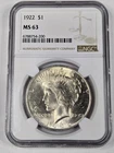 1922 Silver Peace Dollar $1 MS 63 NGC