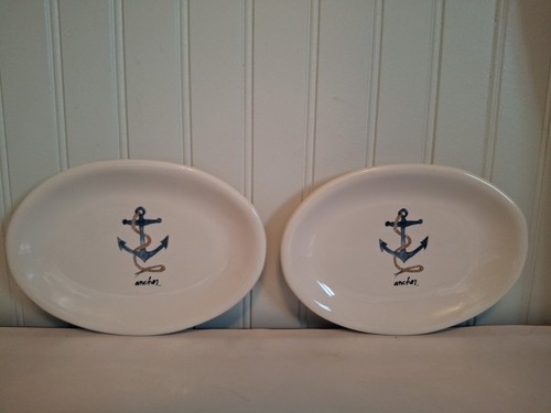 2 Rae Dunn Magenta Oval 8Lx6W Appetizer Plates Ceramic Nautica Free Salt Pepper - Picture 3 of 24