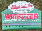 VINTAGE WHITAKER BATTERY WE CHECK THE CABLES FOR SAFE DRIVING TIN DISPLAY SIGN