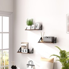 Set of 3 Wall Mounted Floating Shelves, Rustic Brown