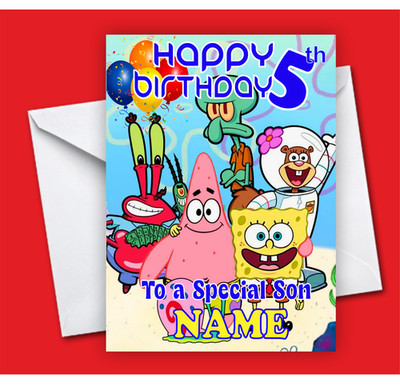 Personalisierte SPONGEBOB SCHWAMMKOPF Geburtstagskarte - JEDER Name Alter & Beziehung