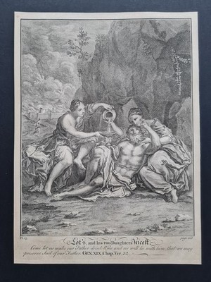 Antiker um 1750 Bibeldruck - Genesis 19:32 - Lot und seine Töchter