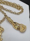 Victorian Inspired Charm Necklace 5 Gold Tone Hands Holding Objects 26.5” Chain — photo 8