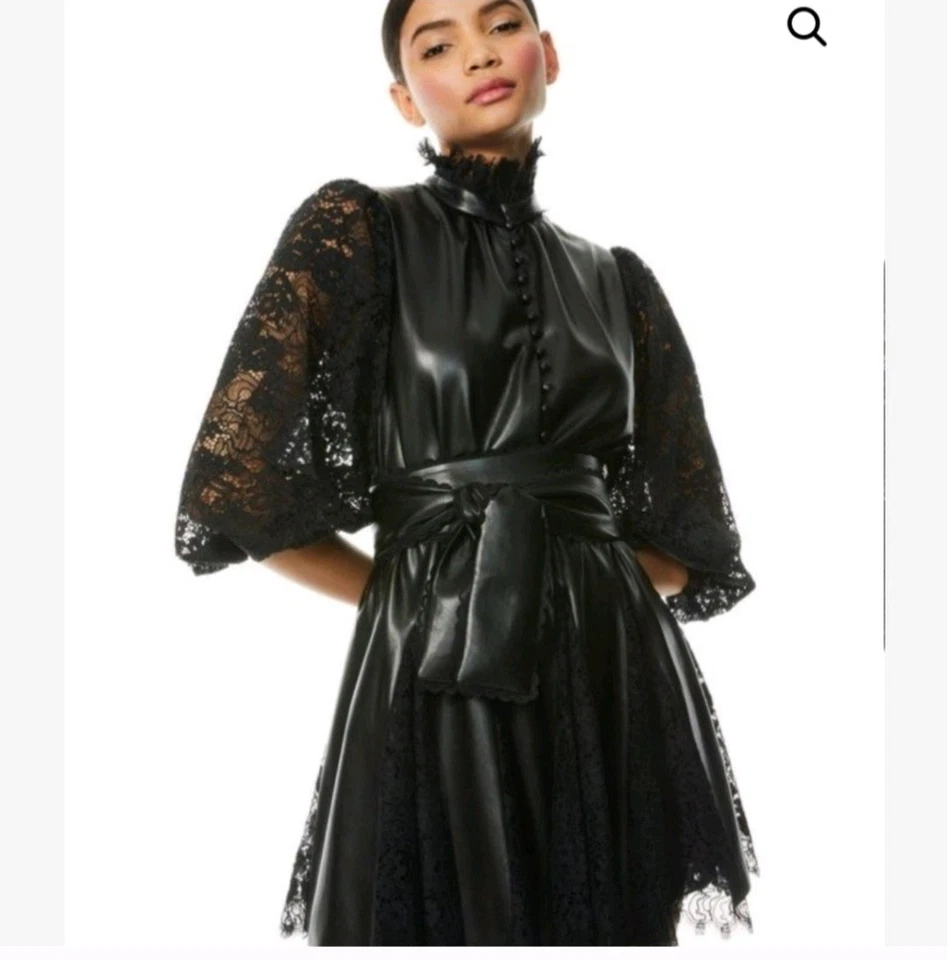 Alice + Olivia MINA VEGAN LEATHER MINI DRESS Size 6 $595 - Image 3 of 4