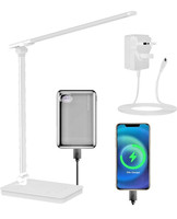 LED Reading Desk Lamp Dimmable USB Double Head Foldable Table Night Light White