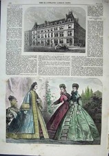 Original Old Antique Print 1863 Buildings Paternoster-Row Paris Fashion Dresses