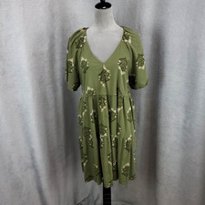 Old Navy Womens Dress Large Green Above Knee Shor Deep V Neck Block Flower Print