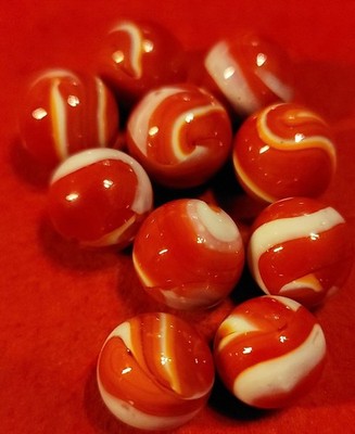 10 Beautiful Red Beard/ Fire Fighter Swirl Marbles 9/16.