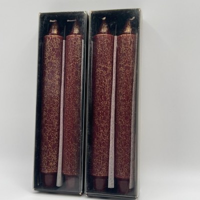 Root Gentry 9'' Beeswax Taper Candles Wine Gold Crackle 1780801 Set of 4 USA Made