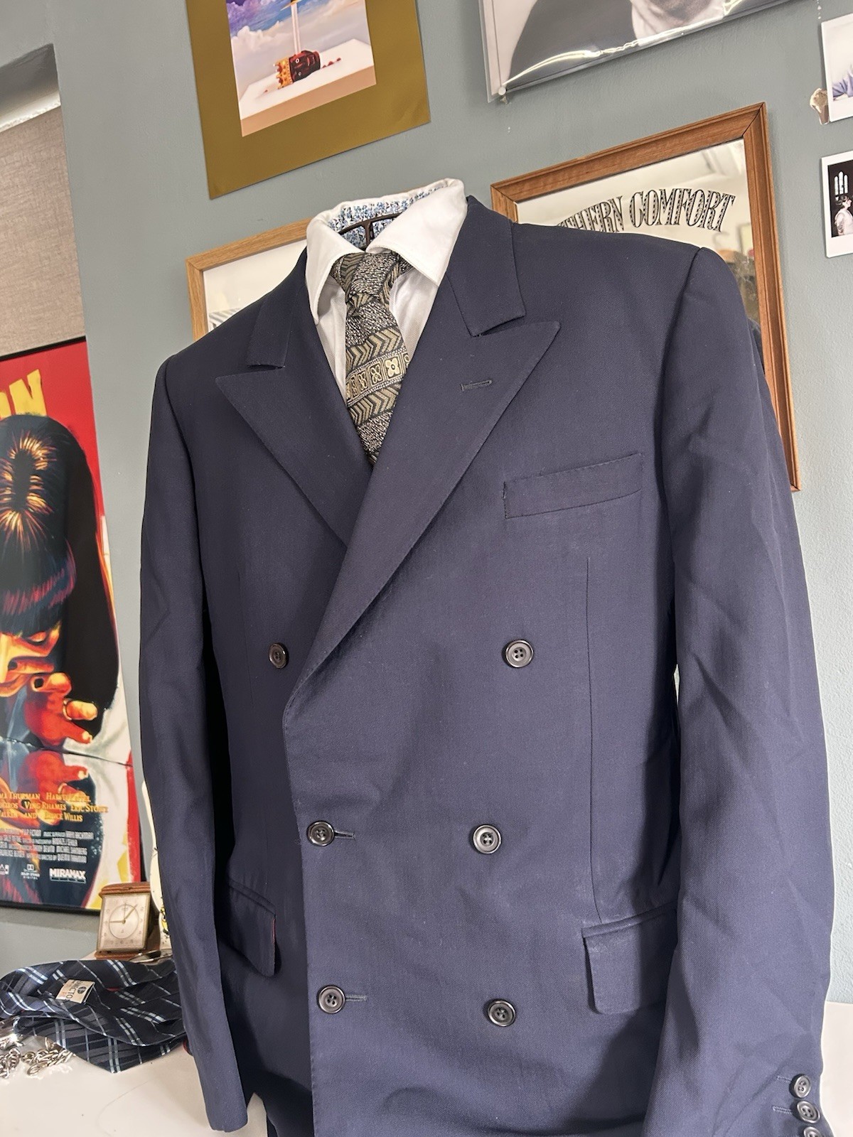 Blazer doppiopetto vintage Yves Saint Laurent blu navy pizzo bavero giacca taglia 40