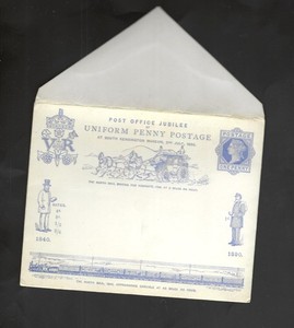 GREAT BRITAIN-1890-POST OFFICE JUBILEE--1 D BLUE-STATIONARY-MINT--VF-#27