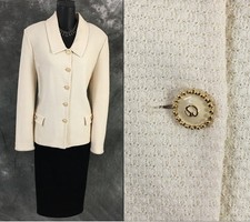 BEAUTIFUL St John collection knit jacket ivory suit blazer size 10