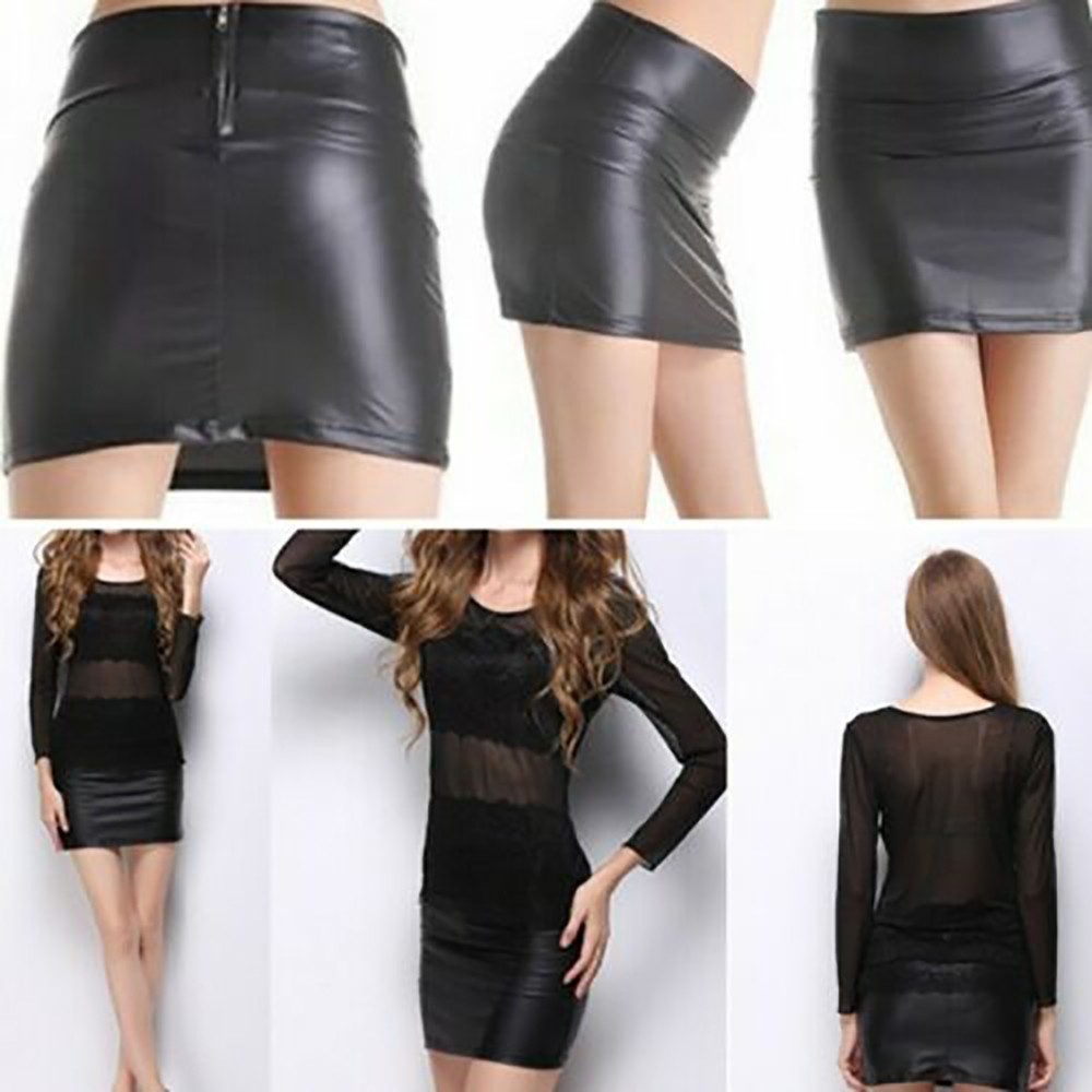Mini-skirt Skirts Leather New PU Sexy Comfortable High Waist Stretch Tight-image