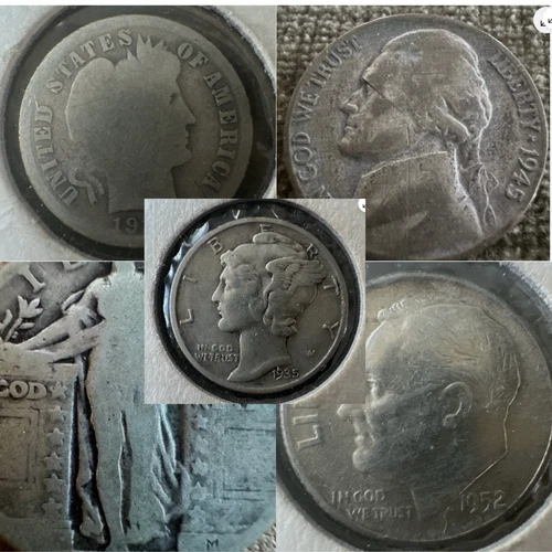 Silver Coin Lot Barber, Mercury, Roosevelt Dimes + Standing Liberty Quarter 1916