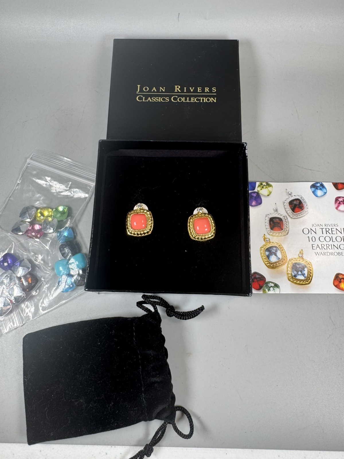Joan Rivers Clip-On Earrings Set 10 Color Interchangeable Gold Tone NIB