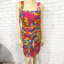 Farm Rio Mixed Patchwork Button Front Mini Dress Multicolor Boho NWT Large