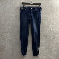 Cache Womans Jeans Blue 4 Solid Skinny Zip Button Cotton Blend Pockets