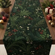 Christmas Party Decorations - Evergreen Holly Berry Xmas Table Runner