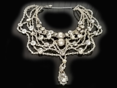 collana donna gioiello da sposa collier girocollo perle strass cristalli perline - Picture 10 of 24