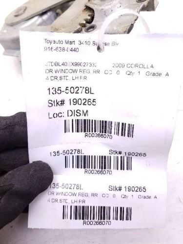 09-14 TOYOTA MATRIX REAR WINDOW MANUAL POWERED WINDOW REGULATOR - Picture 7 of 12