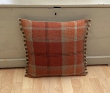 Balmoral Spice burnt Orange Pompom trim Tartan tweed Decorative cushion cover