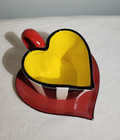 2 Piece Set BABS Heart Shaped Yellow/Black White Stripe Tea Cup & Red Saucer — photo 2