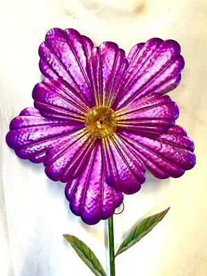 Pink Flower Solar Spinner Garden Stake Metal & Glass By Sunset Vista 56x17 