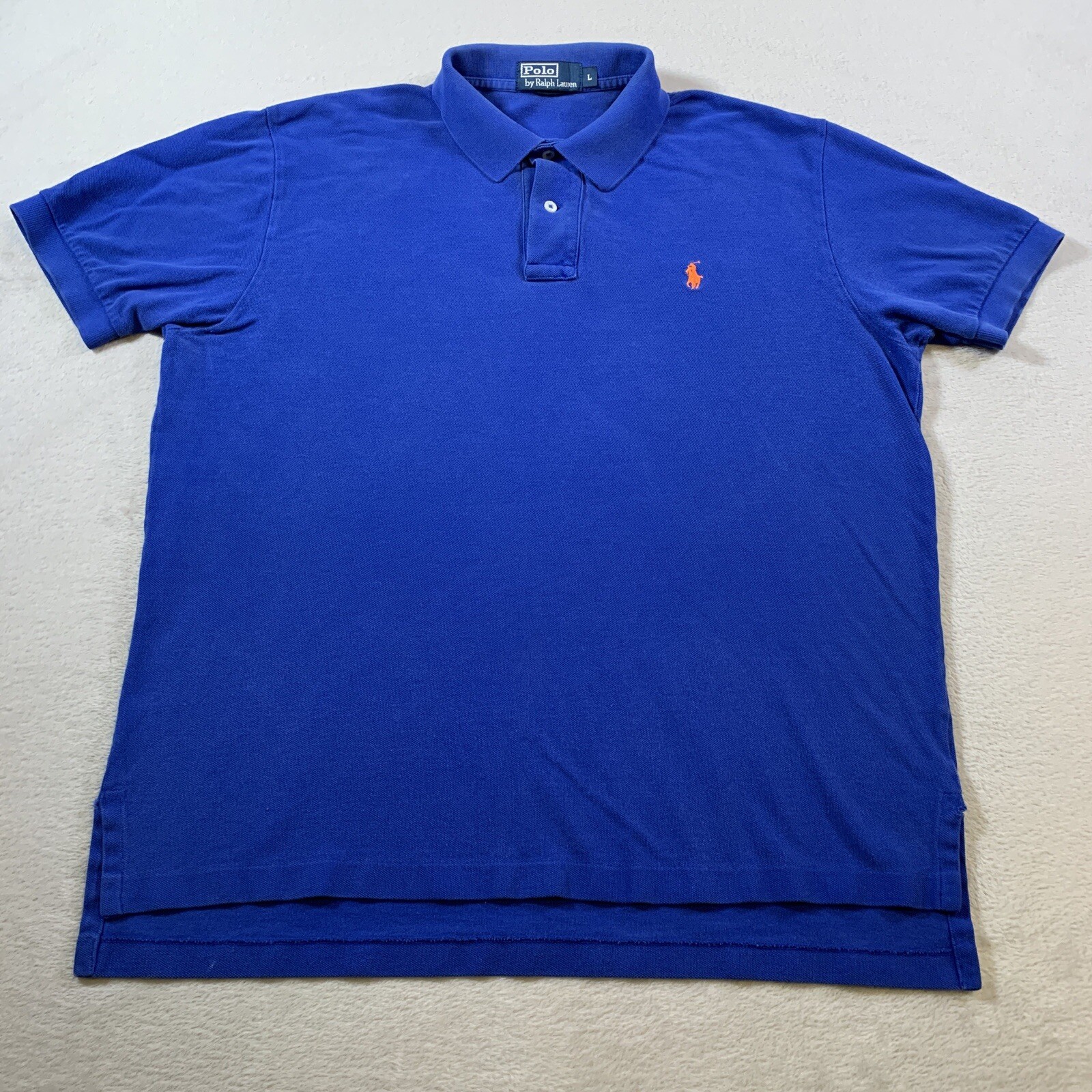 Vintage Polo Ralph Lauren Shirt Mens Large Blue Solid Short Sleeve Relaxed Fit